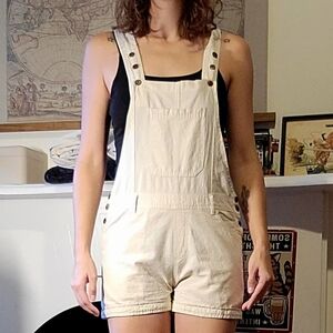 Women's Cream Canvas Overalls